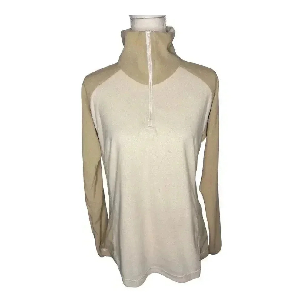 Columbia Women’s Large Cream and Camel Fleece Quarter Zip Up Top‎